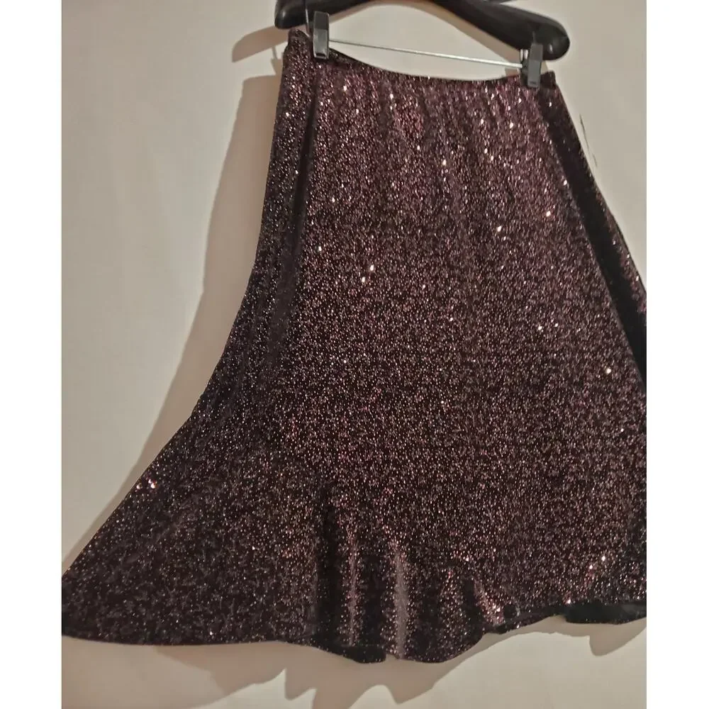 Vtg Notations Deadstock Velvet Floral Glitter Sparkle Skirt L Petite Whimsygoth - Picture 2 of 7